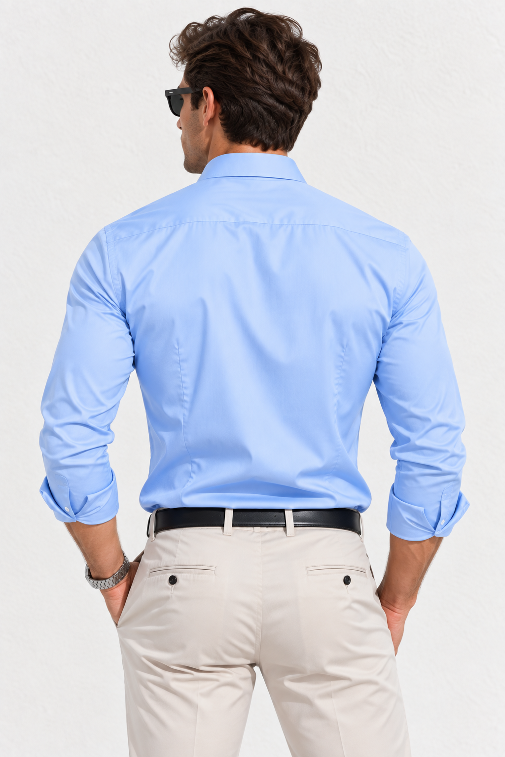 Erkek Premium Pamuk Saten Gökyüzü Mavisi Slim Fit Gömlek | Modern ve Şık Tasarım
