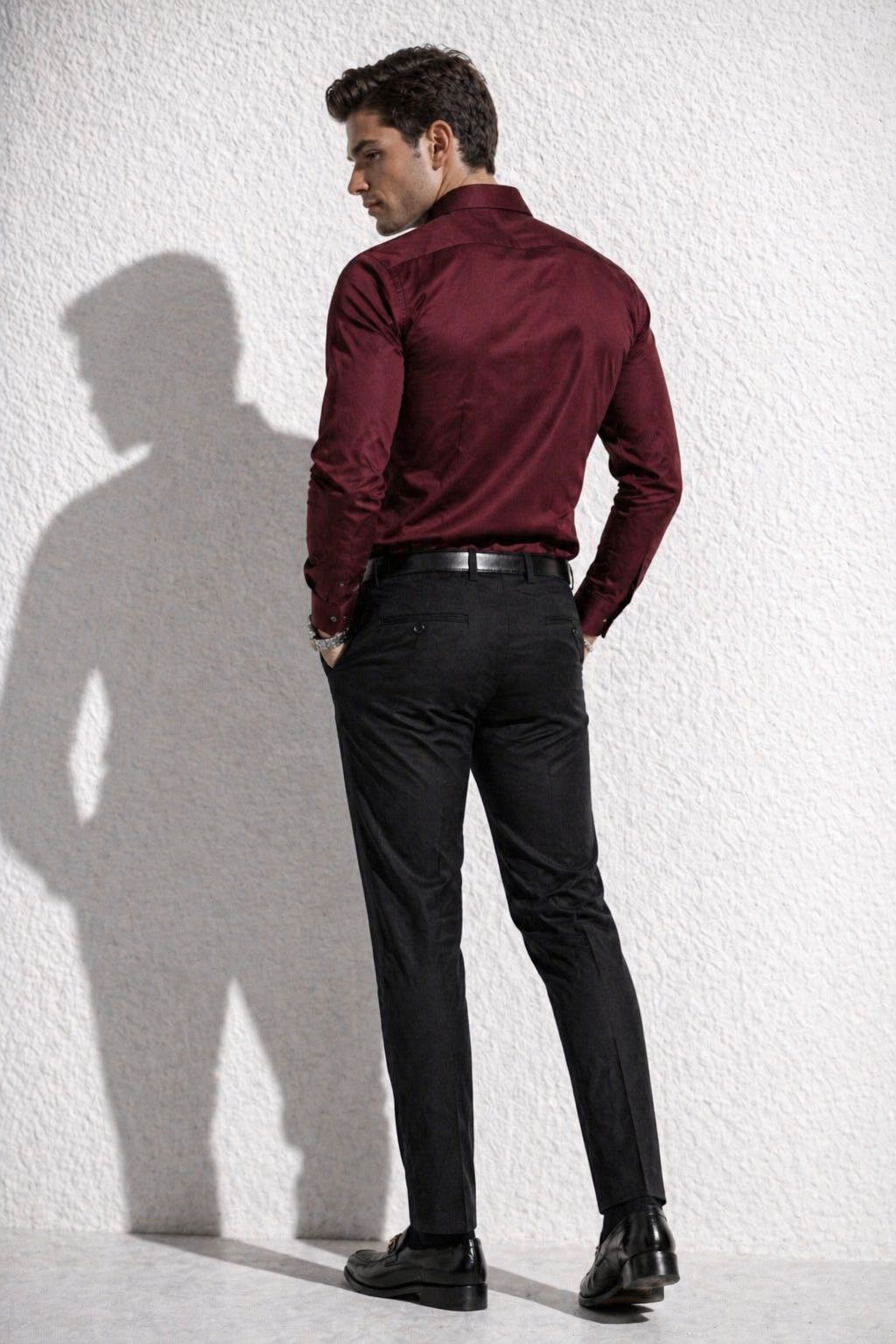Erkek Premium Pamuk Saten Bordo Slim Fit Gömlek | Modern ve Şık Tasarım