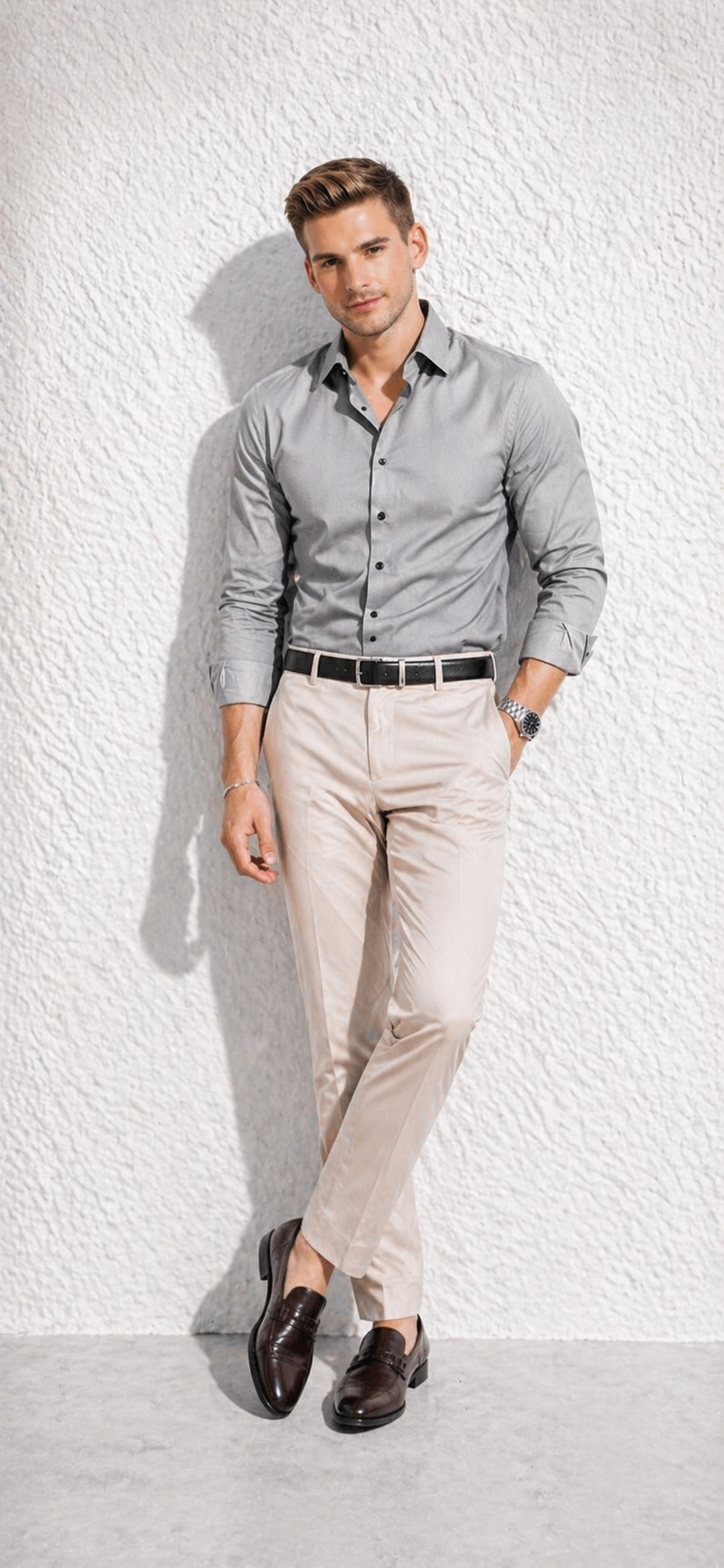Erkek Premium Pamuk Saten Orta Gri Slim Fit Gömlek | Modern ve Şık Tasarım