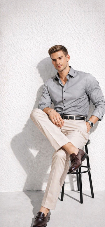 Erkek Premium Pamuk Saten Orta Gri Slim Fit Gömlek | Modern ve Şık Tasarım