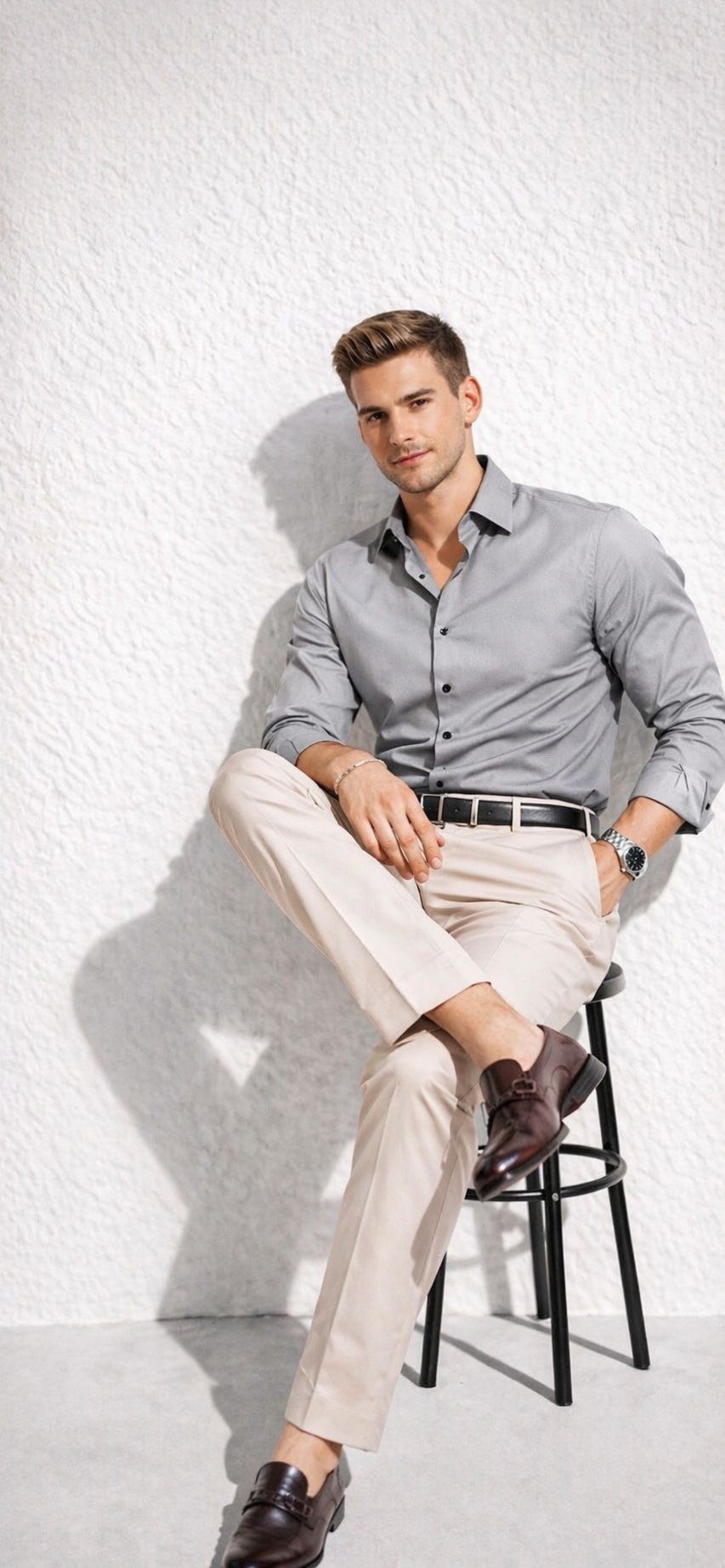 Erkek Premium Pamuk Saten Orta Gri Slim Fit Gömlek | Modern ve Şık Tasarım