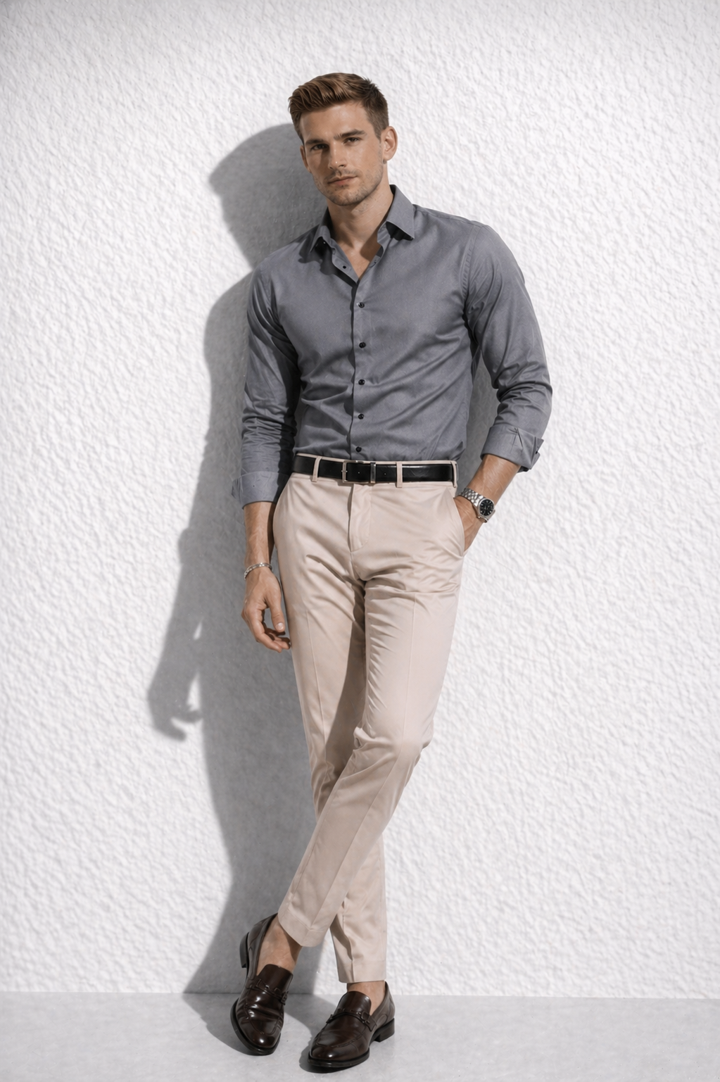 Erkek Premium Pamuk Saten Gümüş Gri Slim Fit Gömlek | Modern ve Şık Tasarım