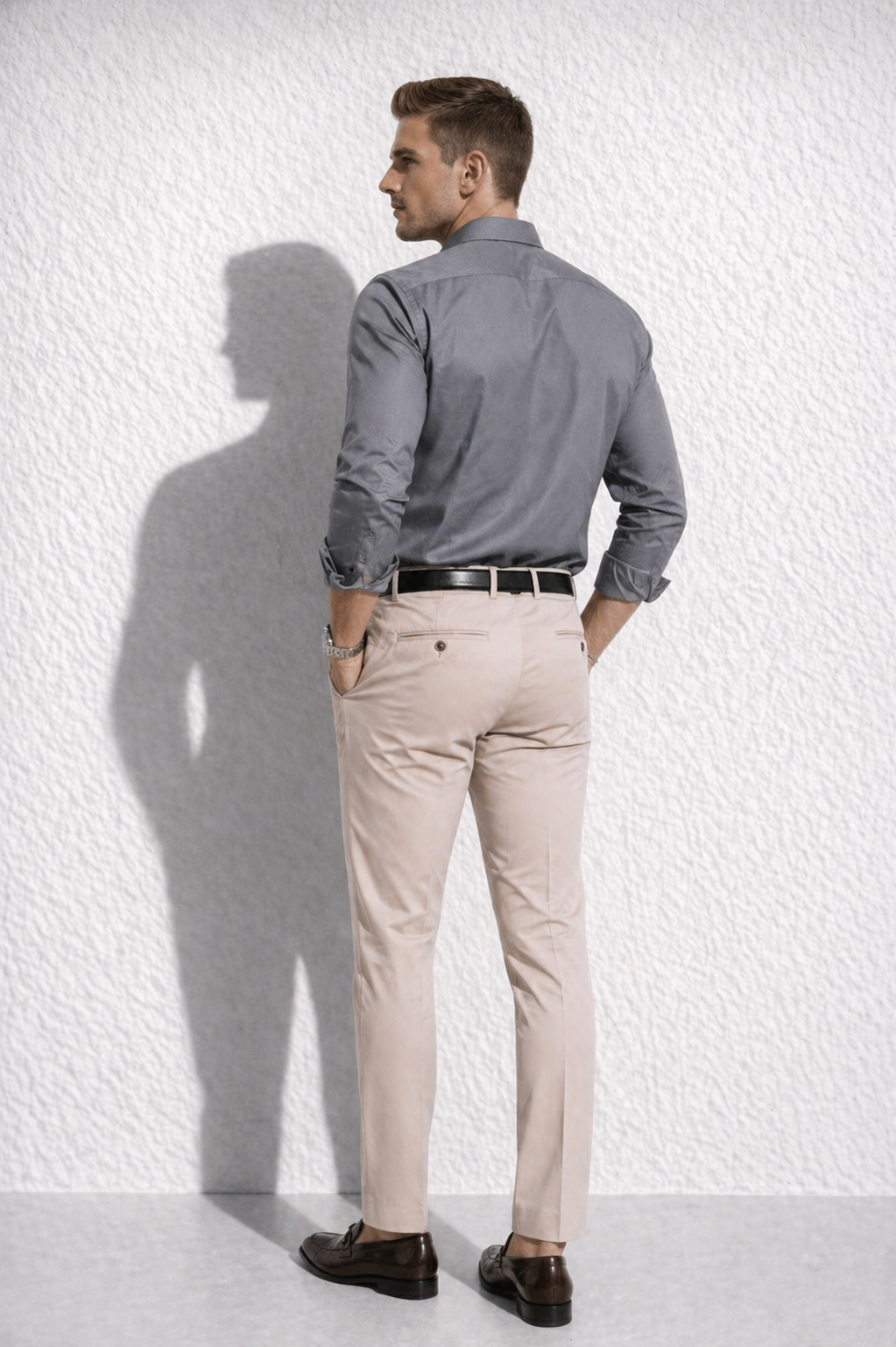 Erkek Premium Pamuk Saten Gümüş Gri Slim Fit Gömlek | Modern ve Şık Tasarım