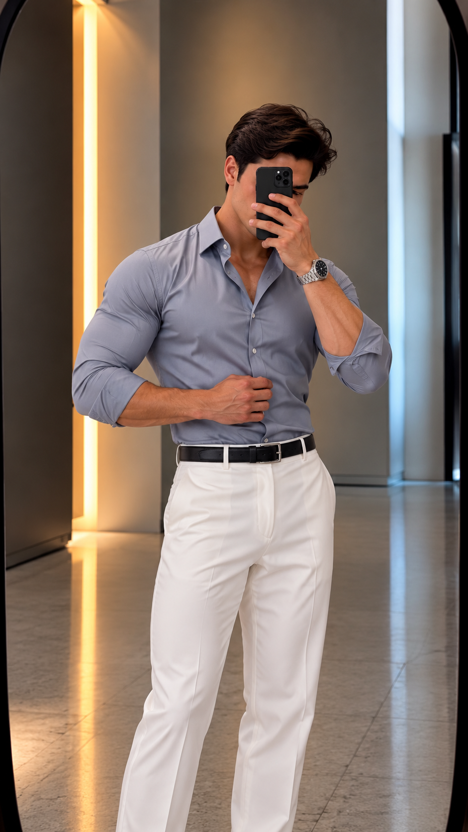 Erkek Premium Pamuk Saten Orta Gri Slim Fit Gömlek | Modern ve Şık Tasarım