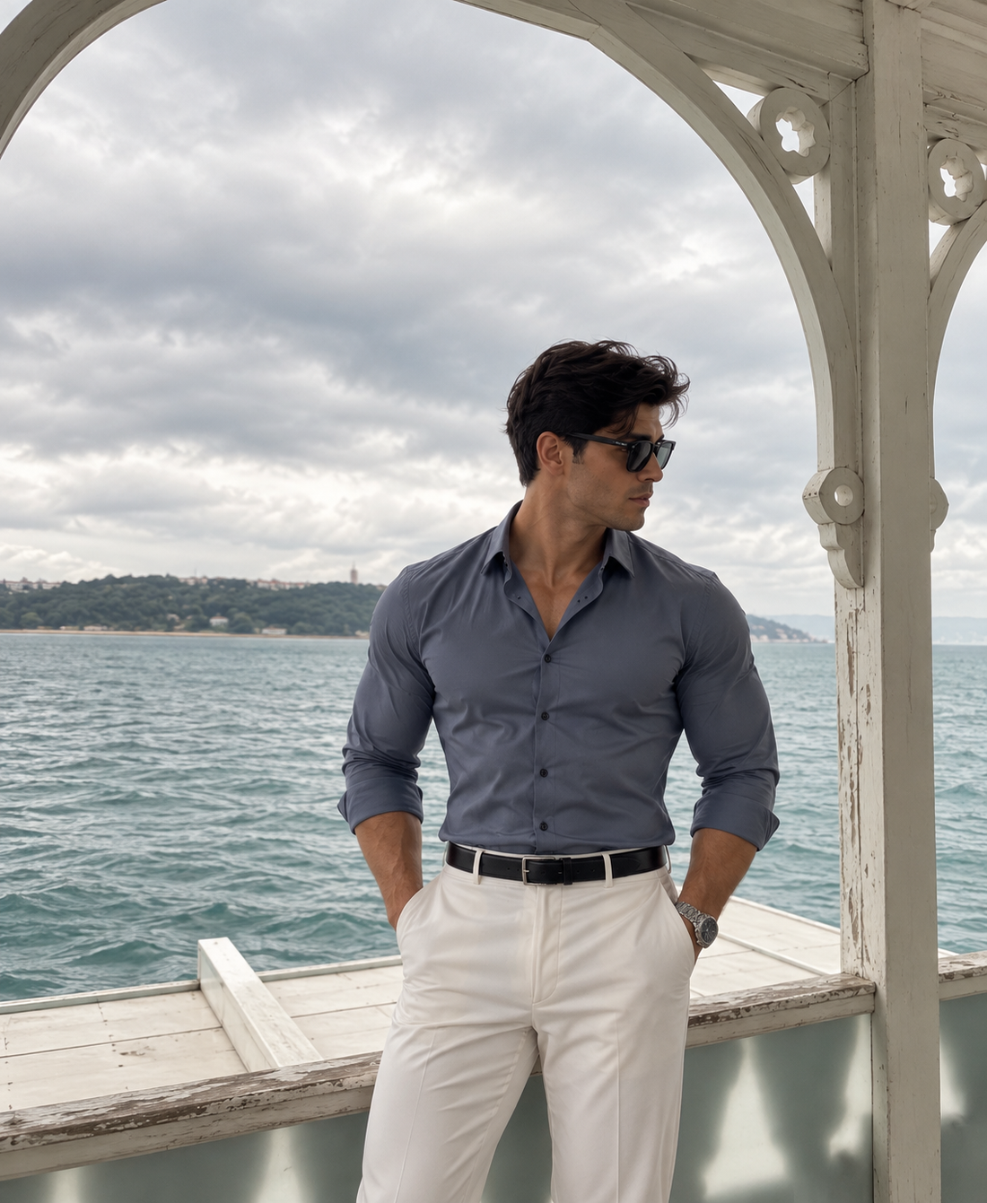Erkek Premium Pamuk Saten Gümüş Gri Slim Fit Gömlek | Modern ve Şık Tasarım