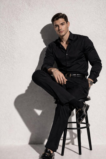 Erkek Premium Pamuk Saten Siyah Slim Fit Gömlek | Modern ve Şık Tasarım