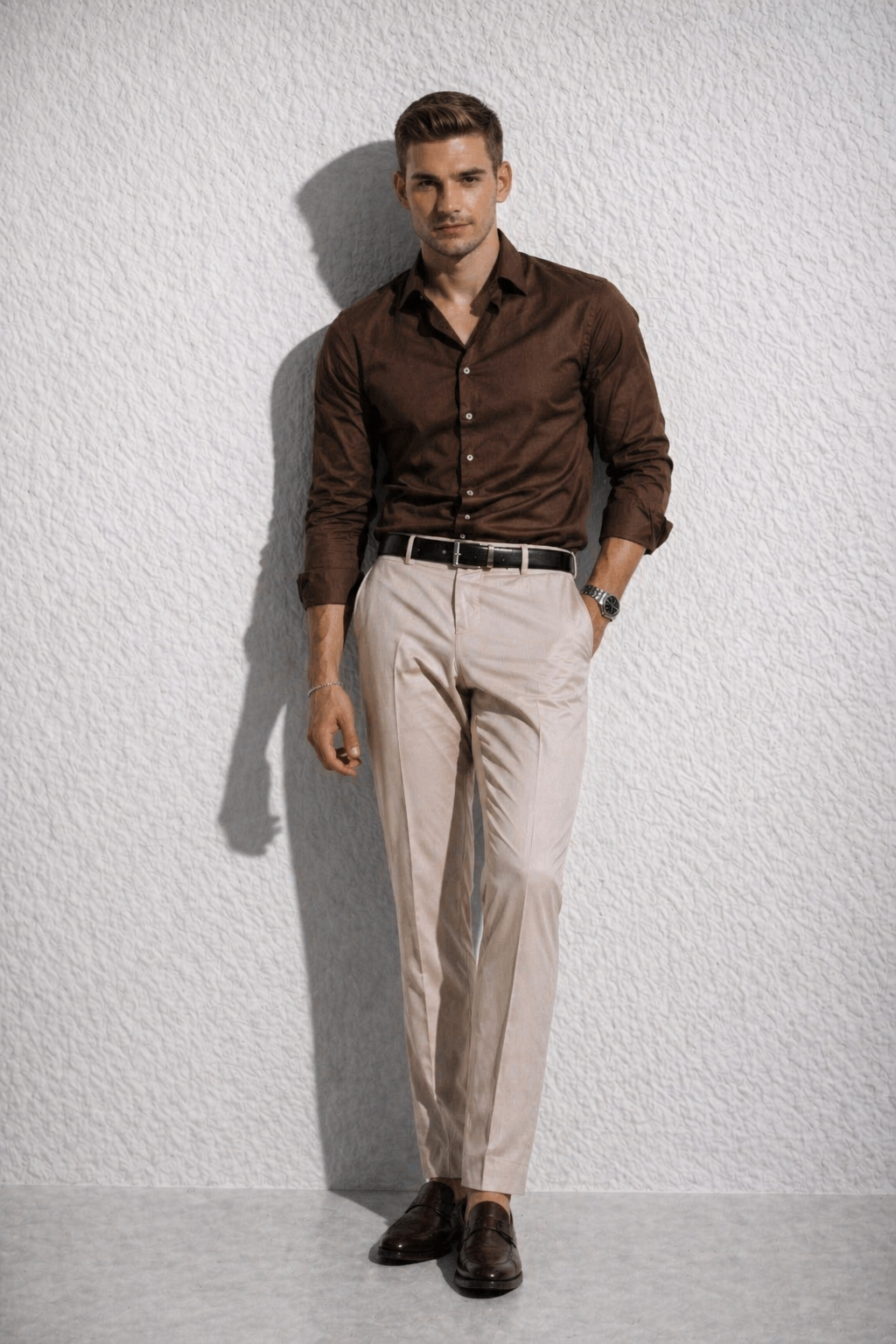 Erkek Premium Pamuk Saten Acı Kahve Slim Fit Gömlek | Modern ve Şık Tasarım