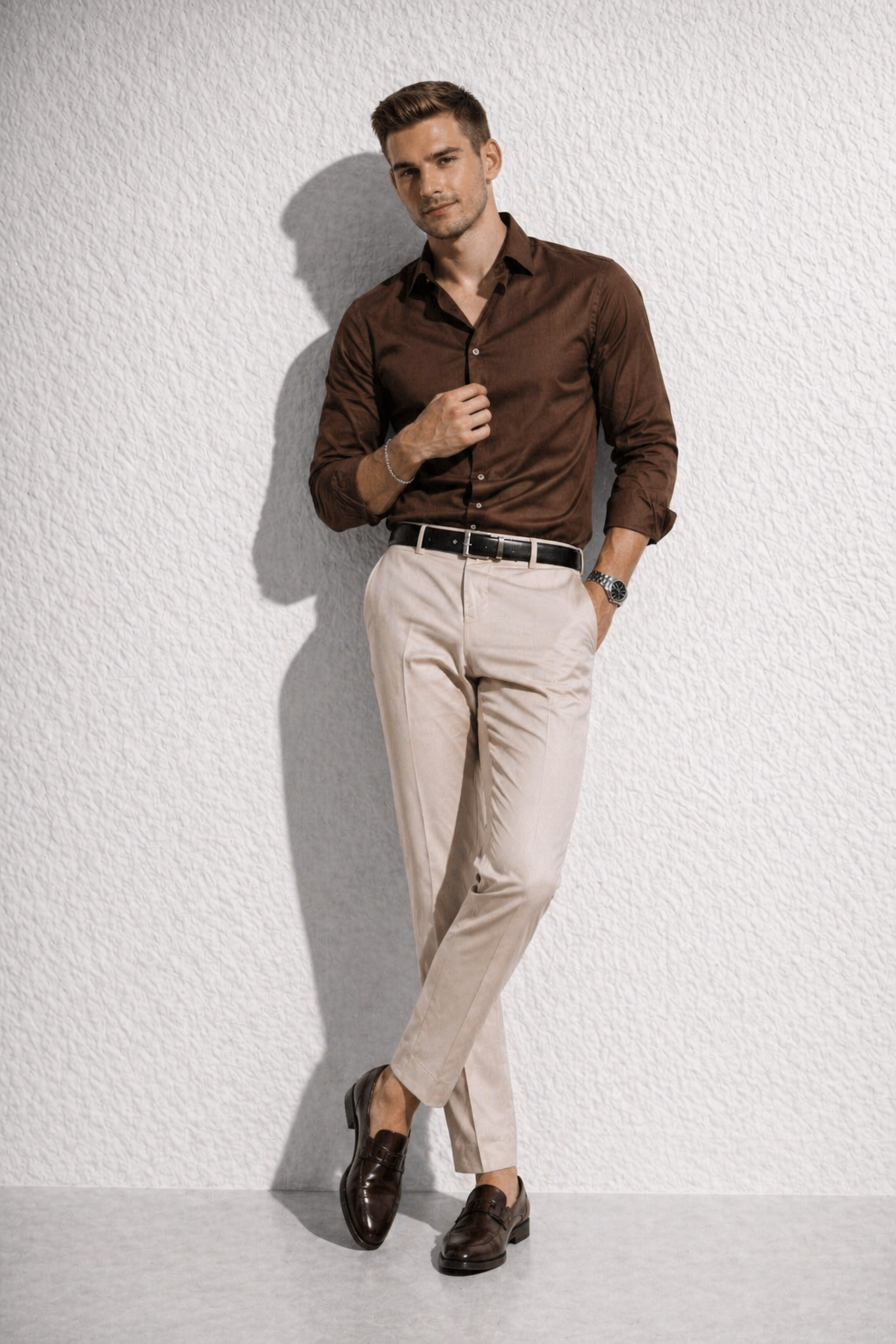 Erkek Premium Pamuk Saten Acı Kahve Slim Fit Gömlek | Modern ve Şık Tasarım