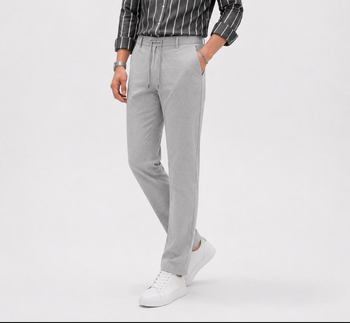 Erkek Slim Fit Açık Gri Viskon Örme Rahat Kalıp Jogger Kumaş Pantolon