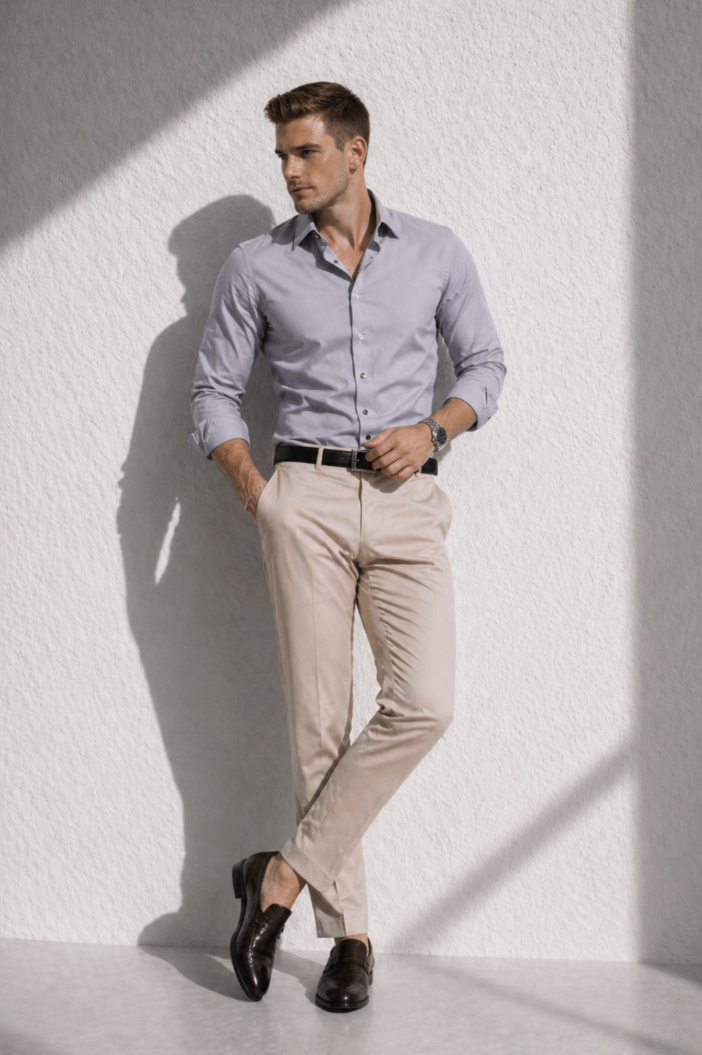 Erkek Premium Pamuk Saten Açık Gri Slim Fit Gömlek | Modern ve Şık Tasarım