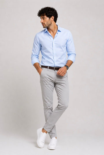Regular Fit İtalyan Kesim Açık Gri Keten Pantolon Günlük Şık Rahat Kalıp