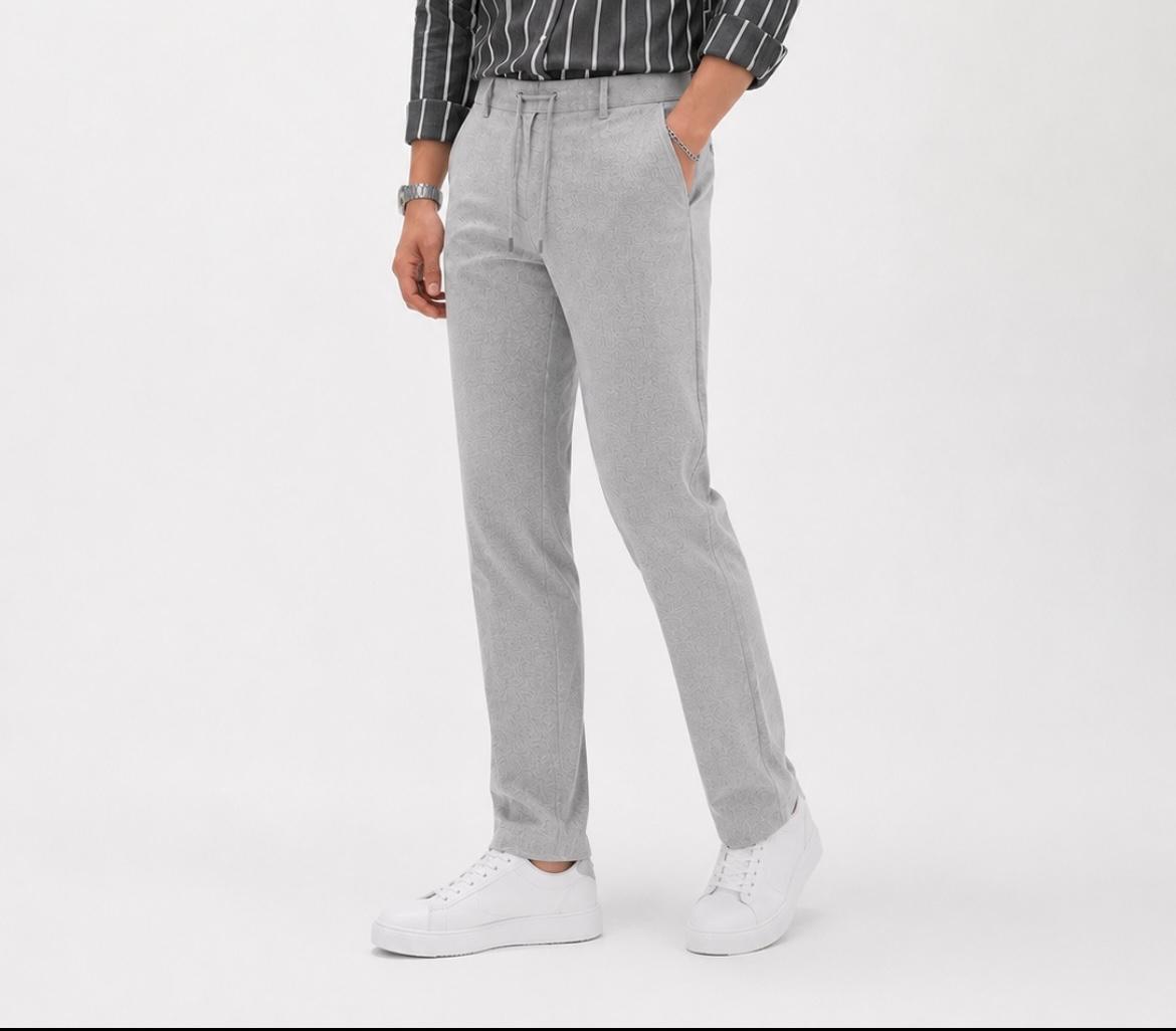 Erkek Slim Fit Açık Gri Viskon Örme Rahat Kalıp Jogger Kumaş Pantolon
