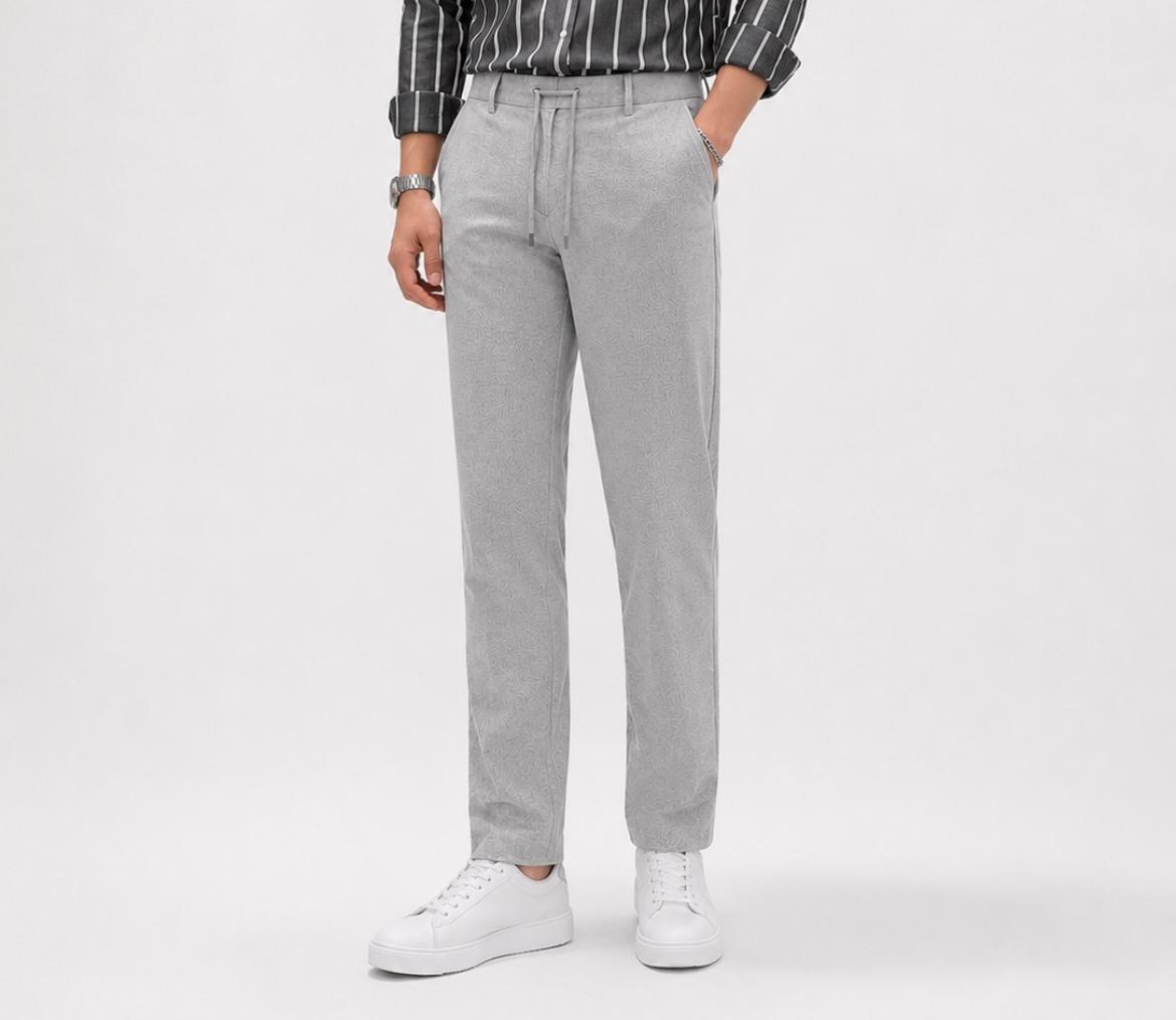 Erkek Slim Fit Açık Gri Viskon Örme Rahat Kalıp Jogger Kumaş Pantolon