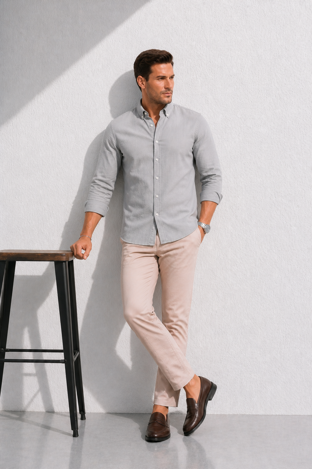 Erkek Müslin Oversize Yazlık Nefes Alan Rahat Kesim Açık Gri