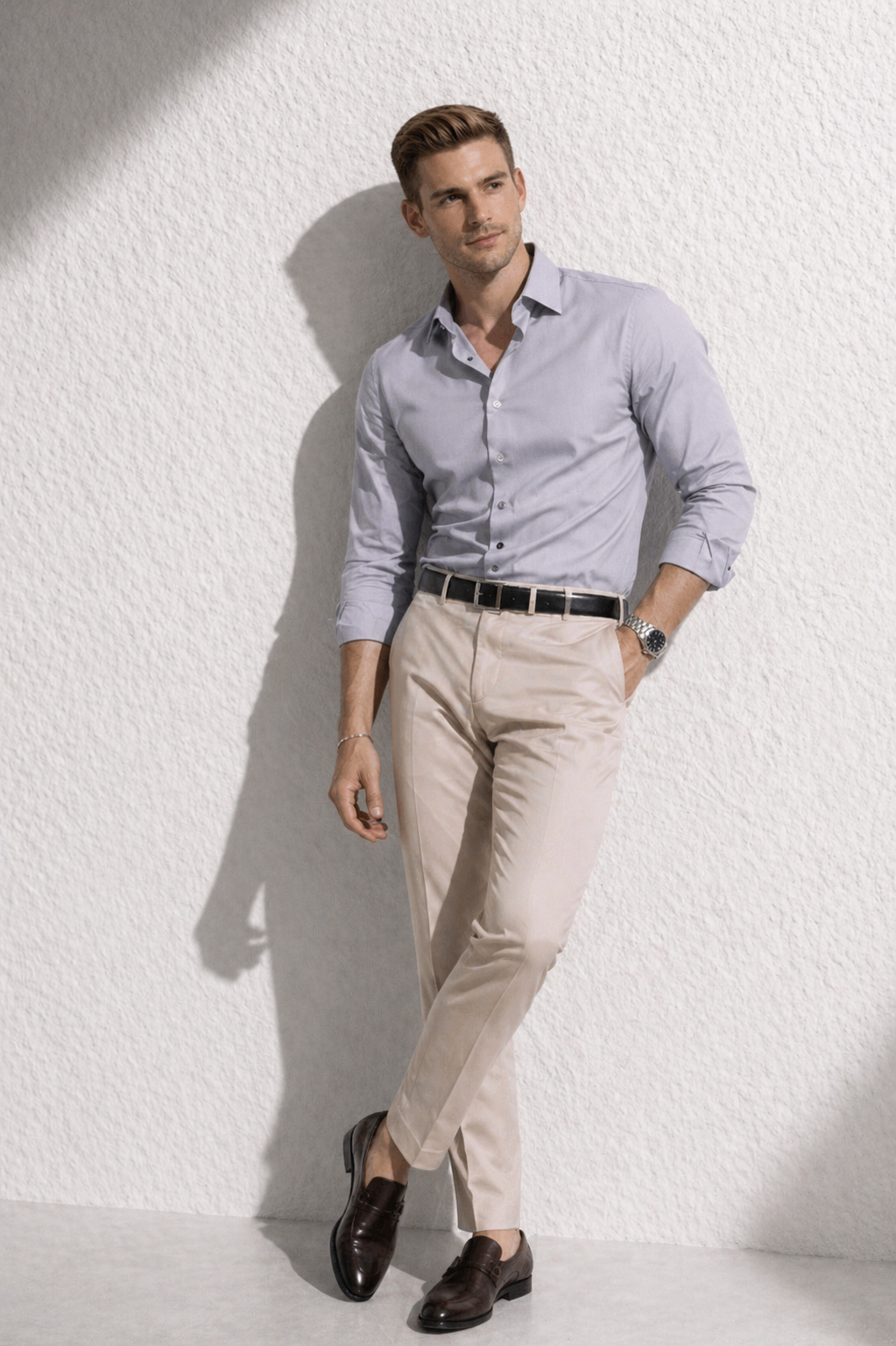 Erkek Premium Pamuk Saten Açık Gri Slim Fit Gömlek | Modern ve Şık Tasarım