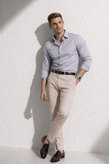 Erkek Premium Pamuk Saten Açık Gri Slim Fit Gömlek | Modern ve Şık Tasarım