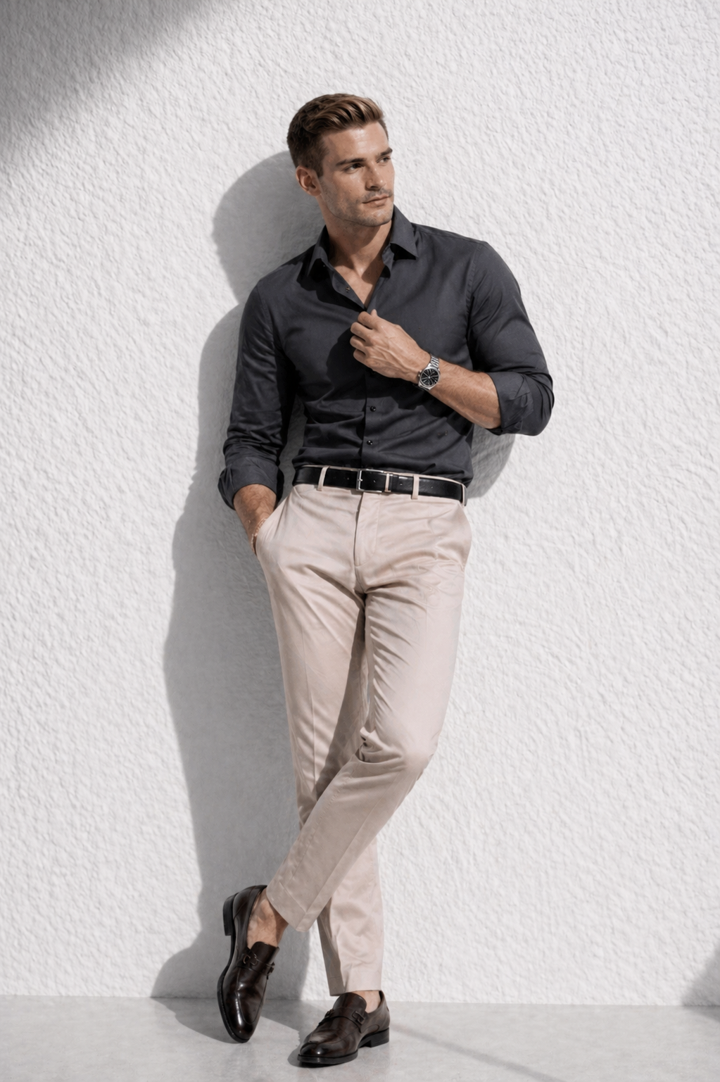 Erkek Premium Pamuk Saten Antrasit Slim Fit Gömlek | Modern ve Şık Tasarım