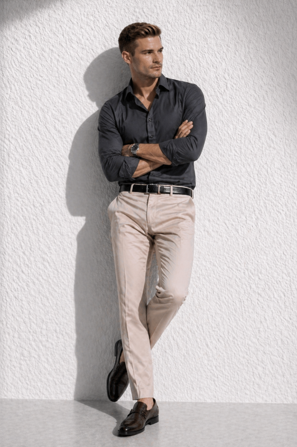 Erkek Premium Pamuk Saten Antrasit Slim Fit Gömlek | Modern ve Şık Tasarım