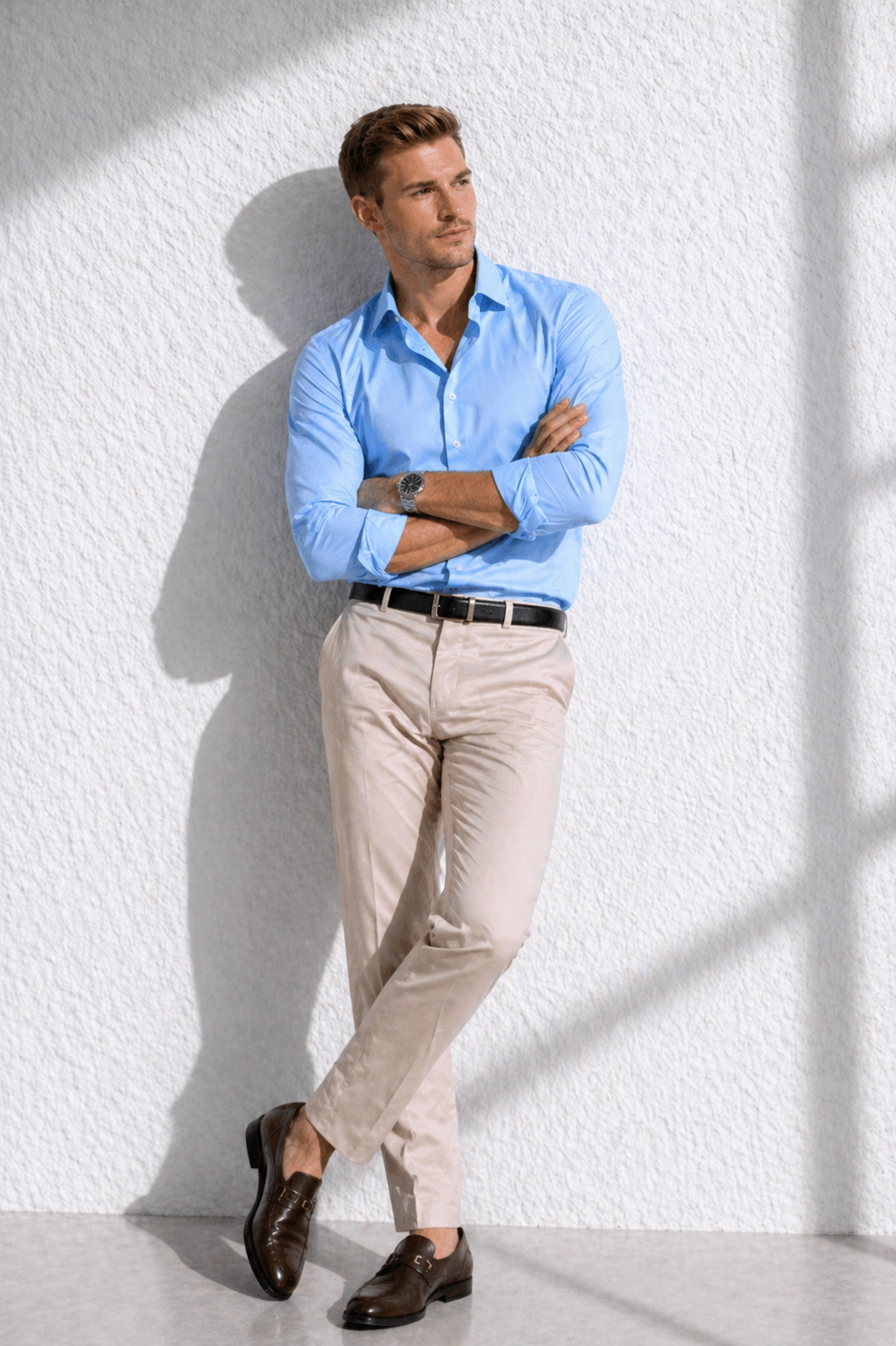 Erkek Premium Pamuk Saten Gökyüzü Mavisi Slim Fit Gömlek | Modern ve Şık Tasarım