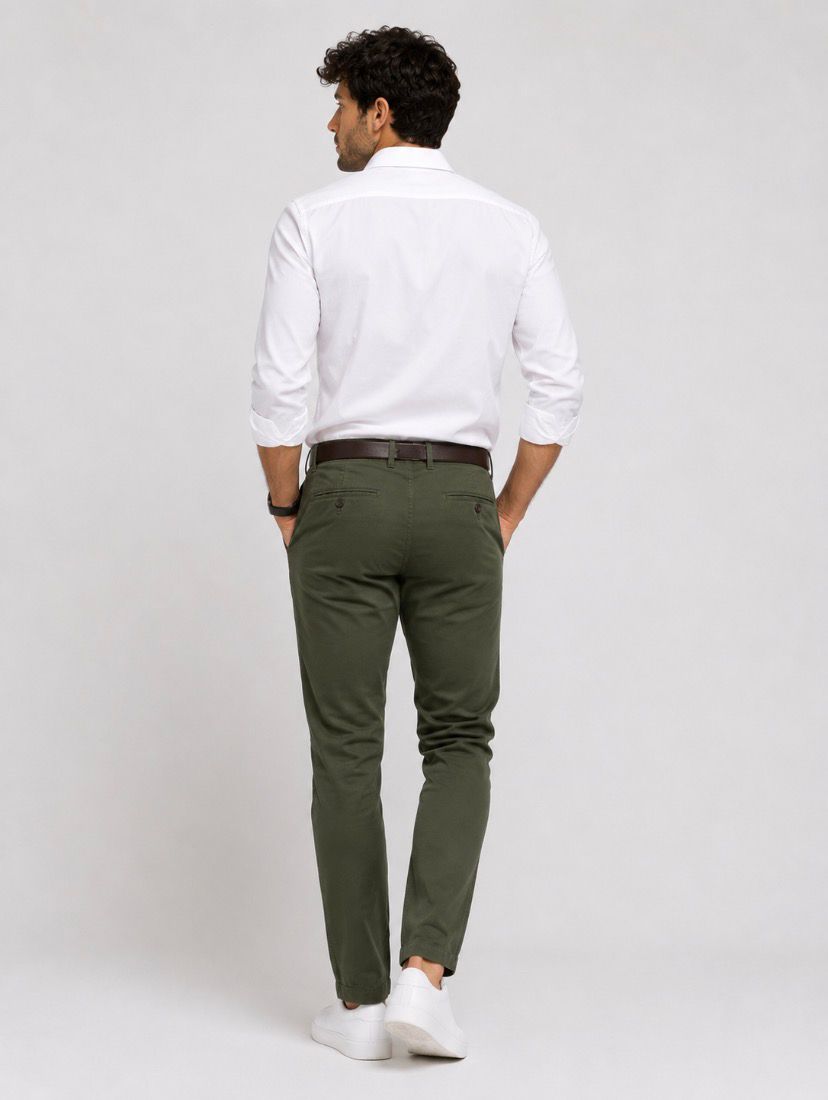 Regular Fit İtalyan Kesim Haki Yeşili Keten Pantolon Günlük Şık Rahat Kalıp