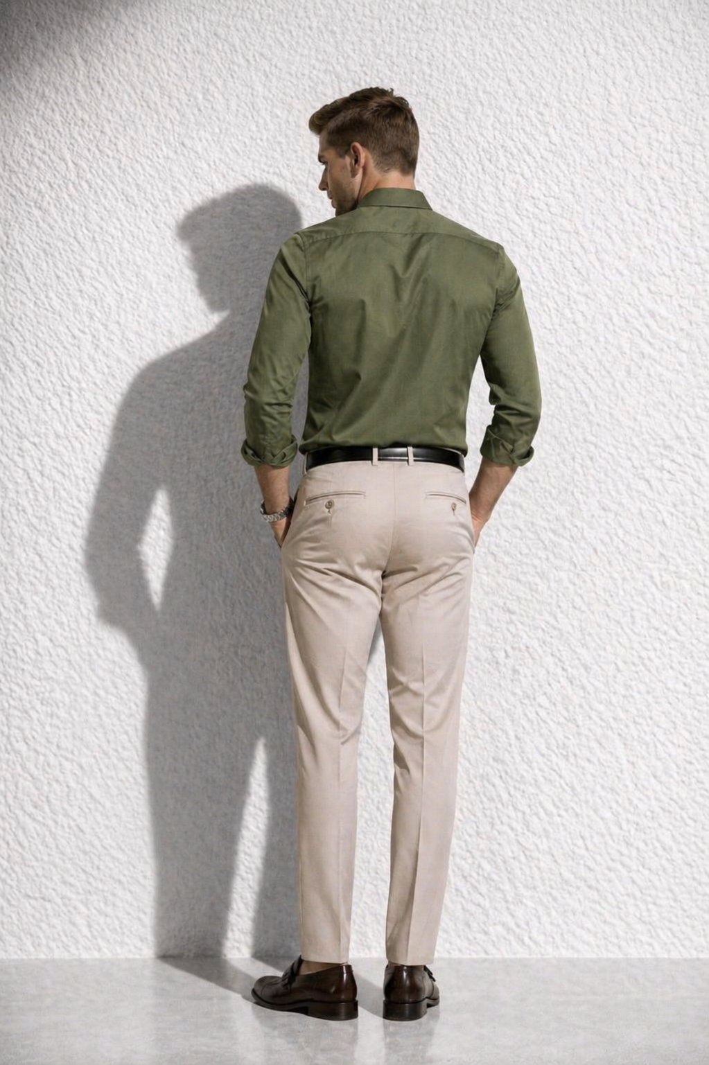 Erkek Premium Pamuk Saten Haki Yeşili Slim Fit Gömlek | Modern ve Şık Tasarım