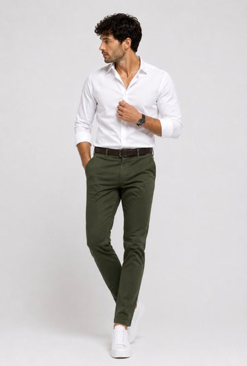 Regular Fit İtalyan Kesim Haki Yeşili Keten Pantolon Günlük Şık Rahat Kalıp