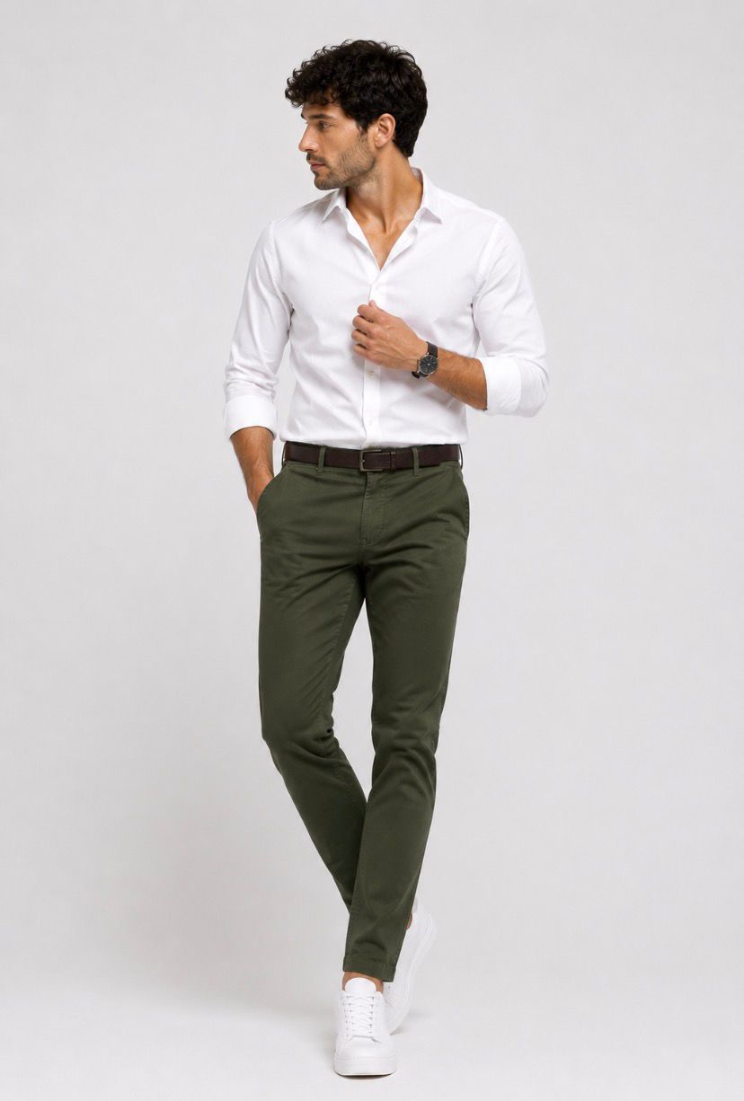 Regular Fit İtalyan Kesim Haki Yeşili Keten Pantolon Günlük Şık Rahat Kalıp