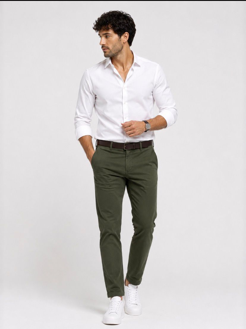 Regular Fit İtalyan Kesim Haki Yeşili Keten Pantolon Günlük Şık Rahat Kalıp