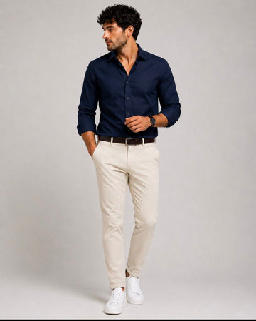 * Regular Fit İtalyan Kesim Krem Keten Pantolon Günlük Şık Rahat Kalıp