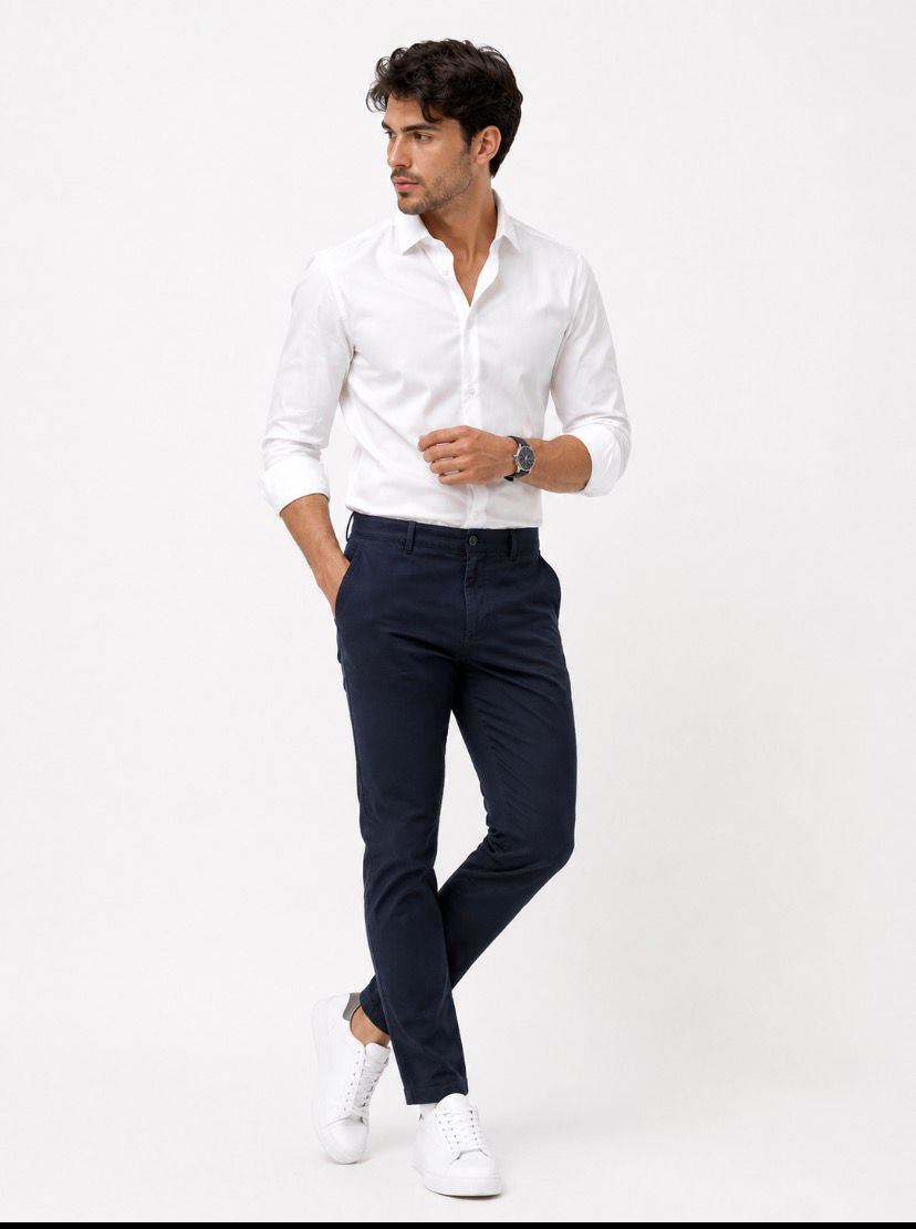 * Regular Fit İtalyan Kesim Lacivert Keten Pantolon Günlük Şık Rahat Kalıp