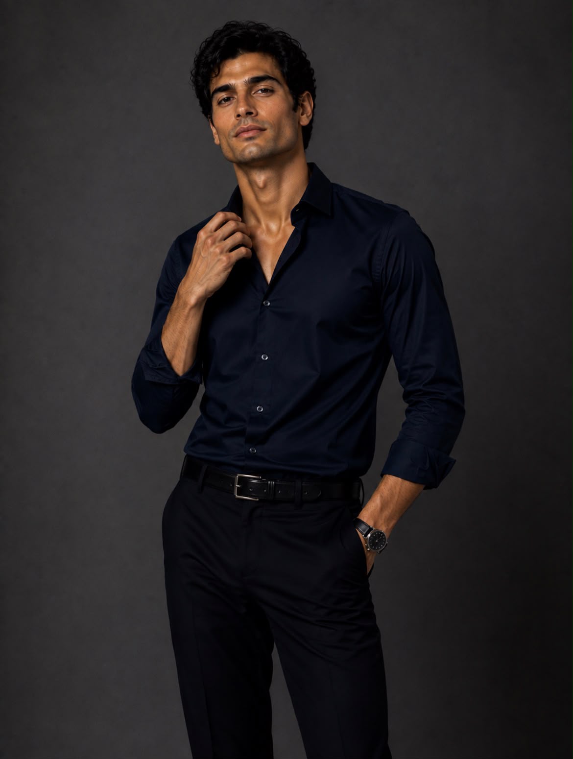 Erkek Premium Pamuk Saten Slim Fit Koyu Lacivert Gömlek | Modern ve Şık Tasarım