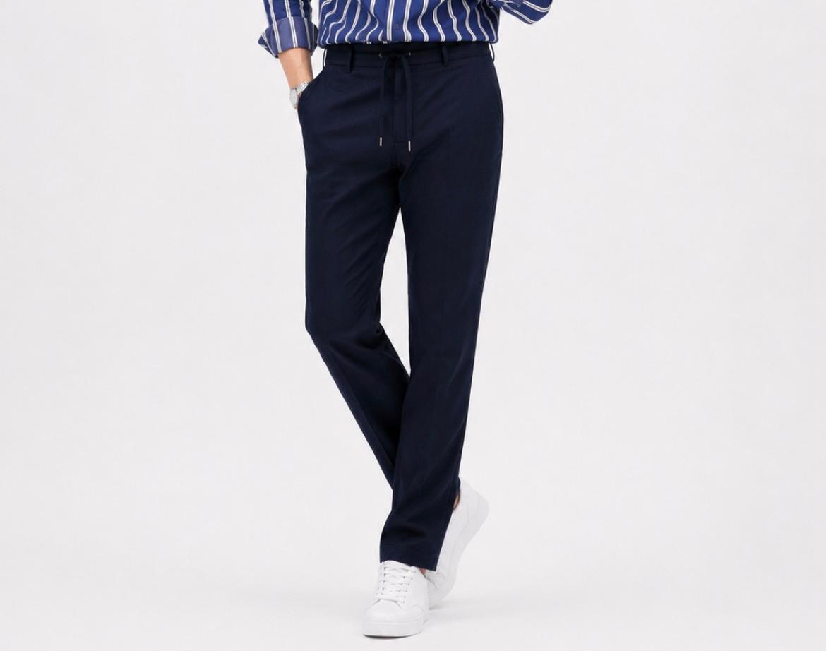 Erkek Slim Fit Lacivert Viskon Örme Rahat Kalıp Jogger Kumaş Pantolon