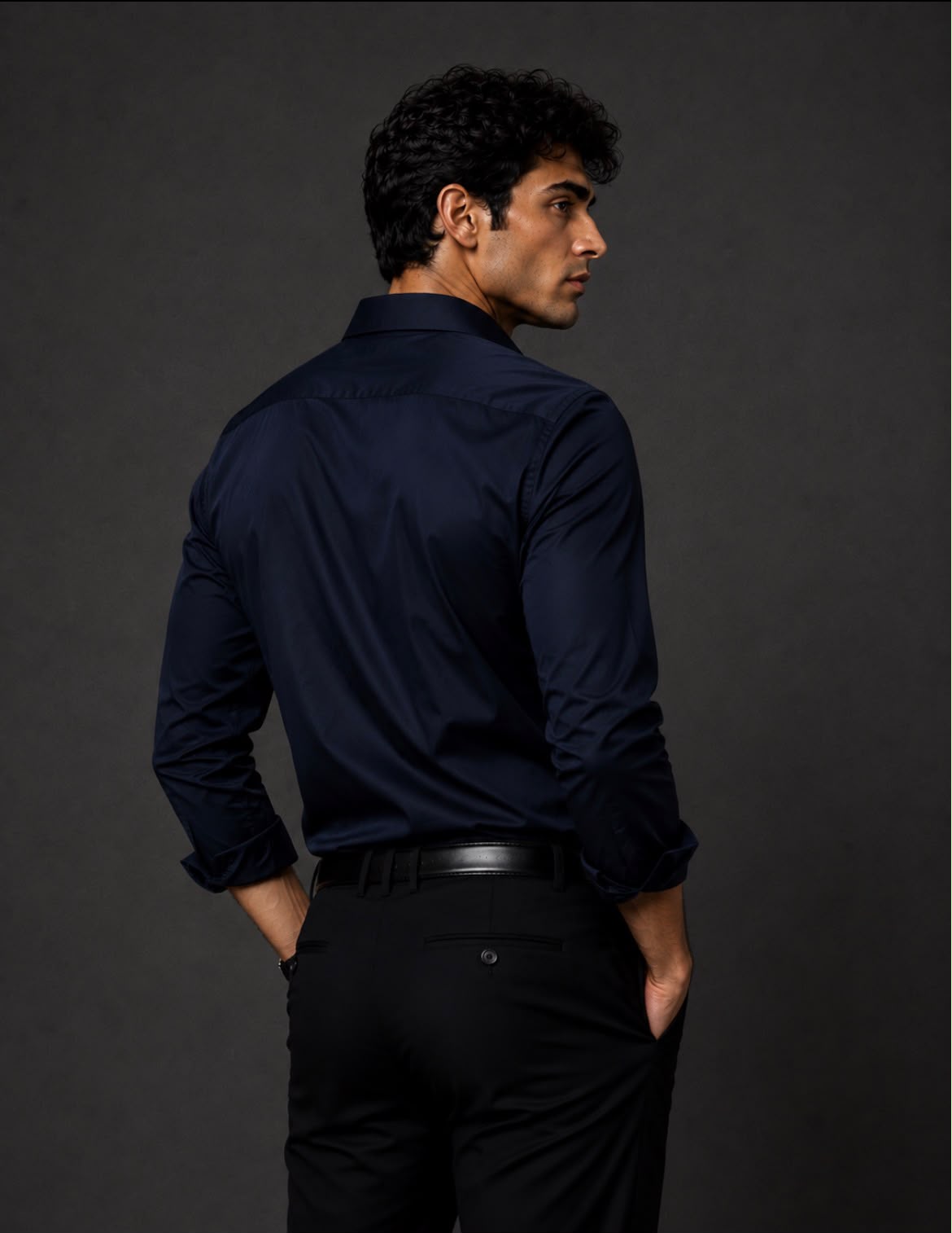 Erkek Premium Pamuk Saten Slim Fit Koyu Lacivert Gömlek | Modern ve Şık Tasarım