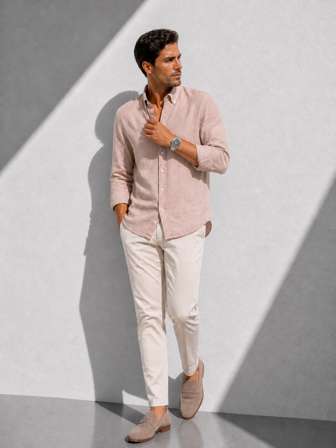 Erkek Müslin Oversize Yazlık Nefes Alan Rahat Kesim Casual Gül Kurusu Gömlek