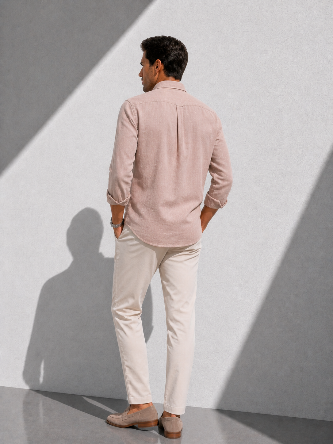 Erkek Müslin Oversize Yazlık Nefes Alan Rahat Kesim Casual Gül Kurusu Gömlek