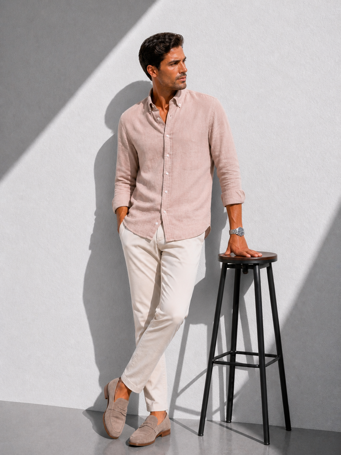 Erkek Müslin Oversize Yazlık Nefes Alan Rahat Kesim Casual Gül Kurusu Gömlek