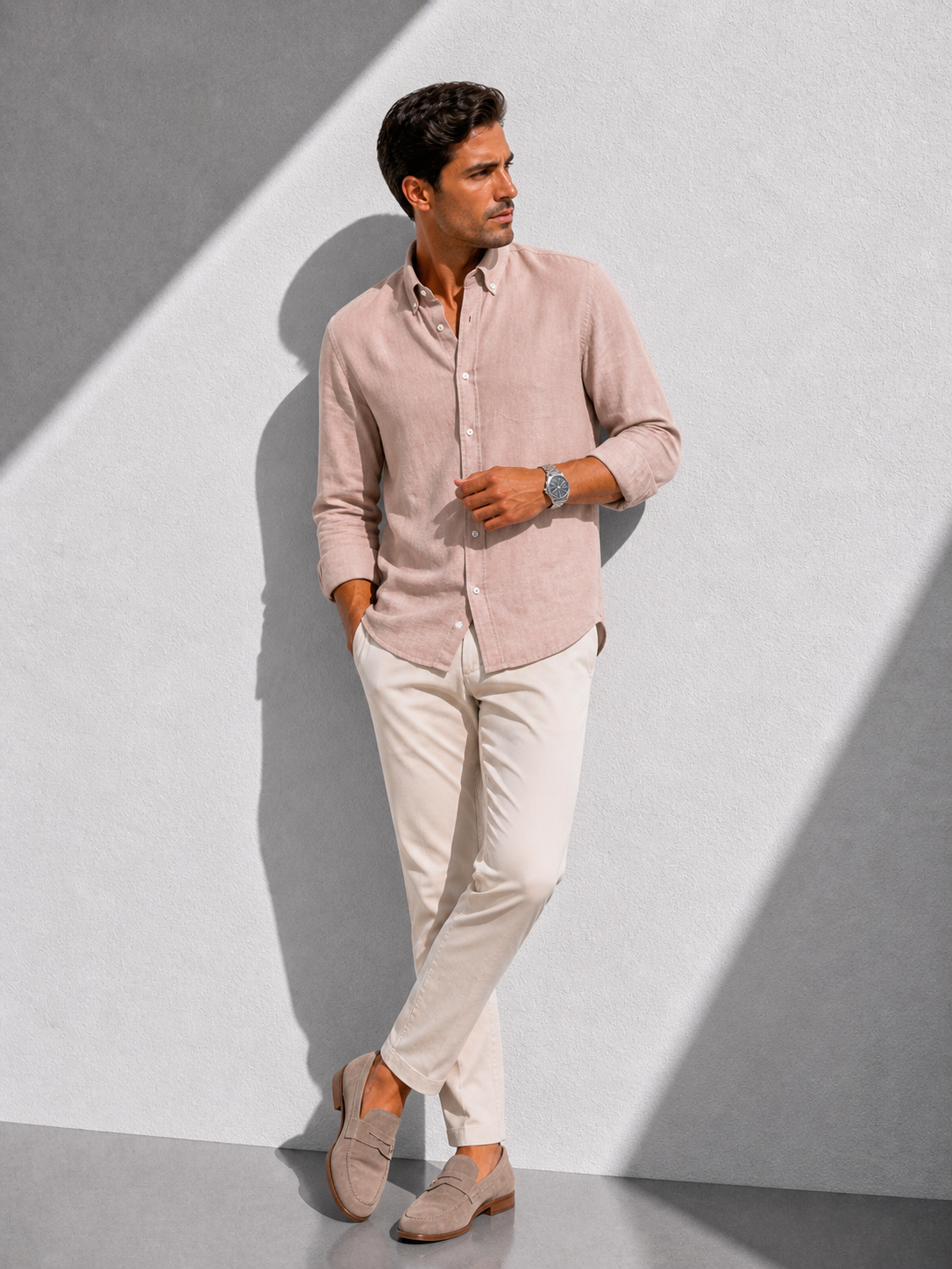 Erkek Müslin Oversize Yazlık Nefes Alan Rahat Kesim Casual Gül Kurusu Gömlek