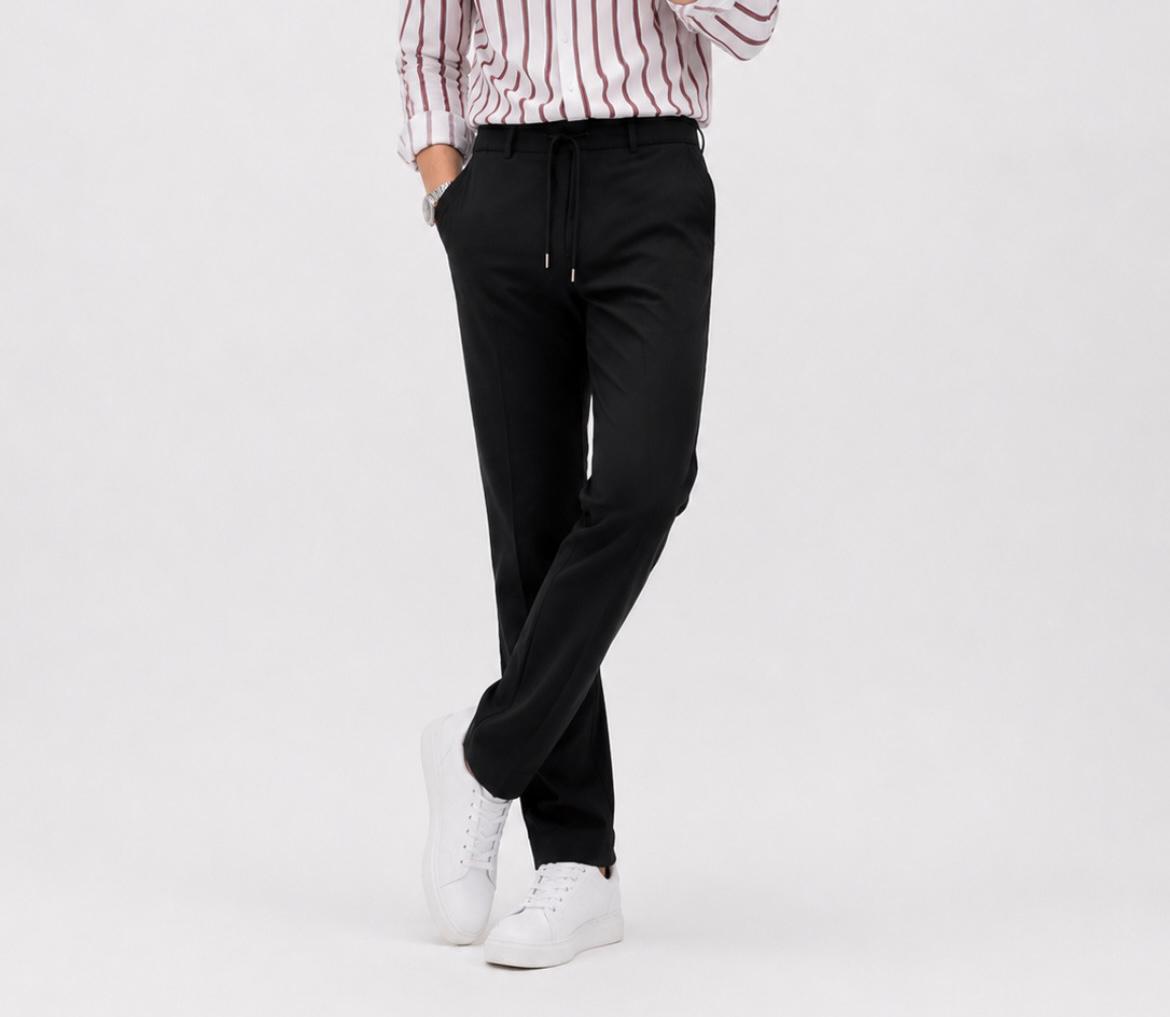 Erkek Slim Fit Siyah Viskon Örme Rahat Kalıp Jogger Kumaş Pantolon