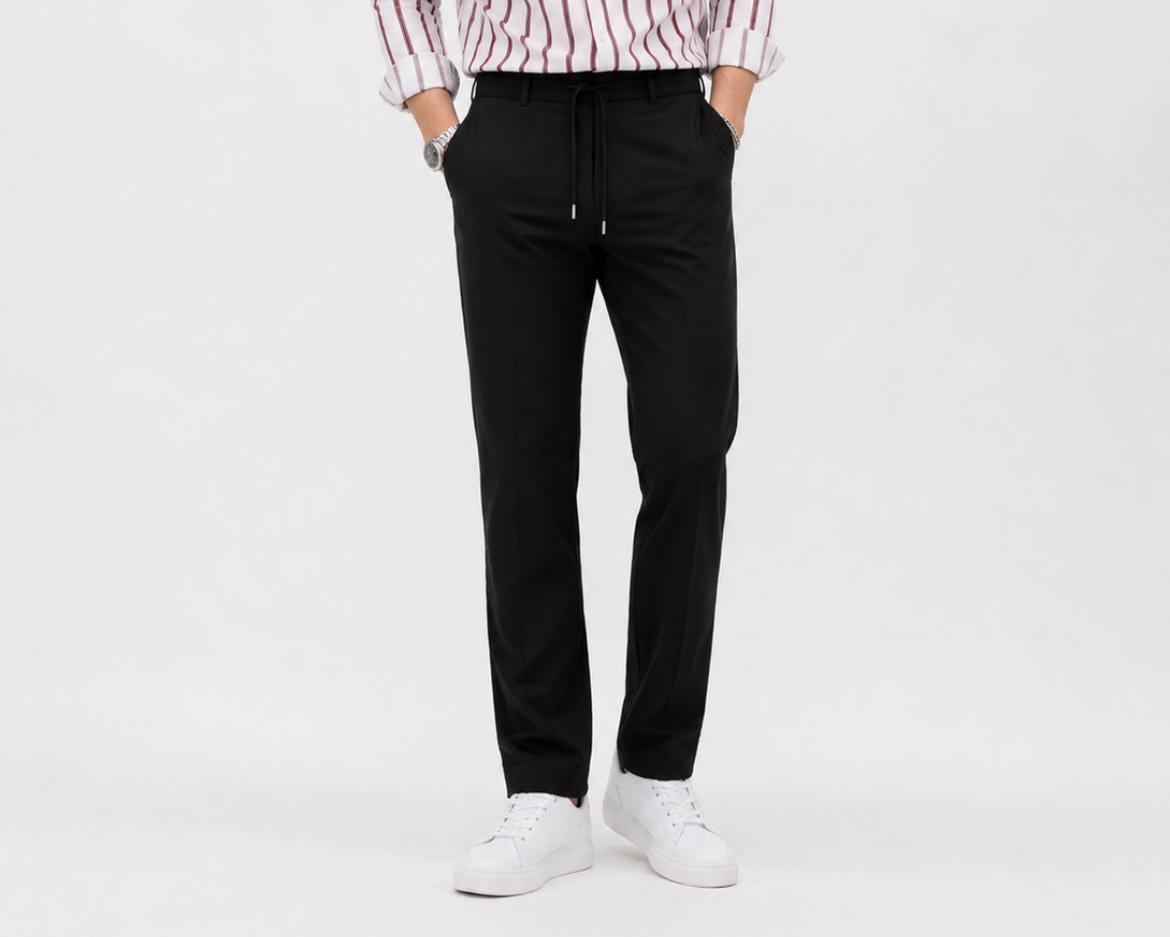 Erkek Slim Fit Siyah Viskon Örme Rahat Kalıp Jogger Kumaş Pantolon