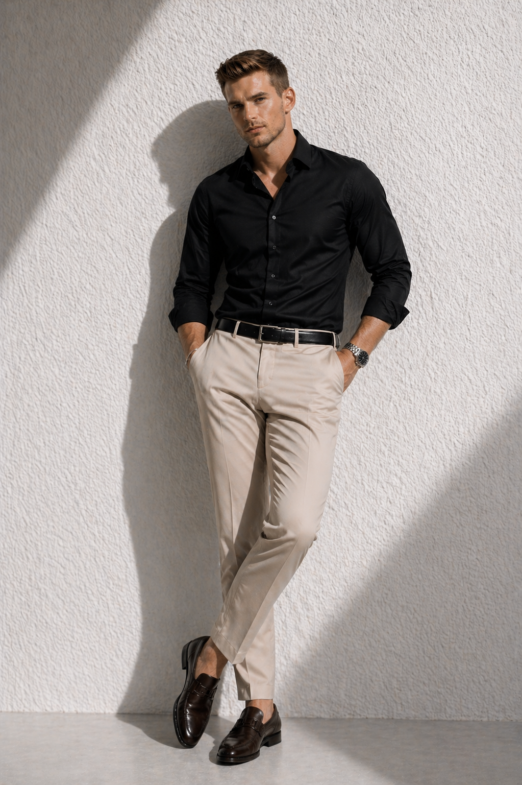 Erkek Premium Pamuk Saten Siyah Slim Fit Gömlek | Modern ve Şık Tasarım