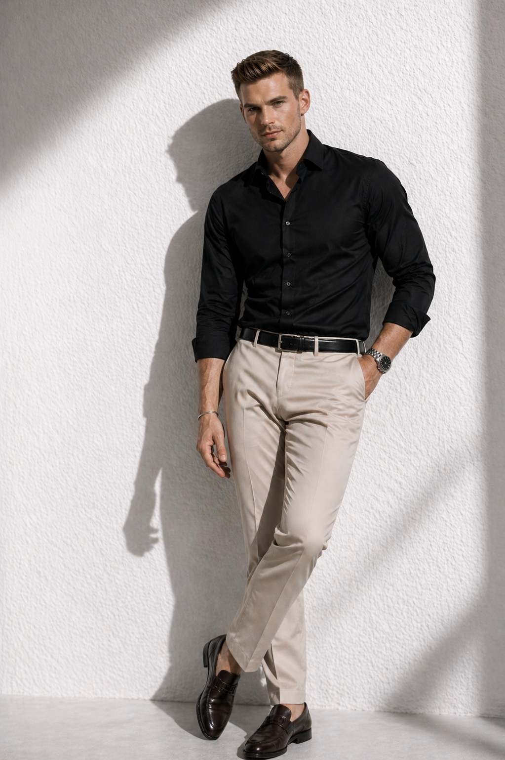 Erkek Premium Pamuk Saten Siyah Slim Fit Gömlek | Modern ve Şık Tasarım