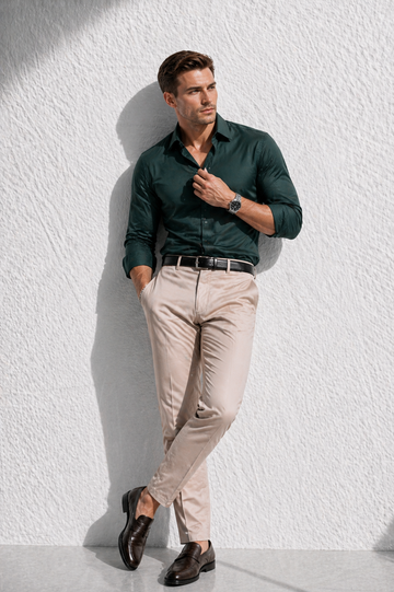 Erkek Premium Pamuk Saten Koyu Yeşil Slim Fit Gömlek | Modern ve Şık Tasarım