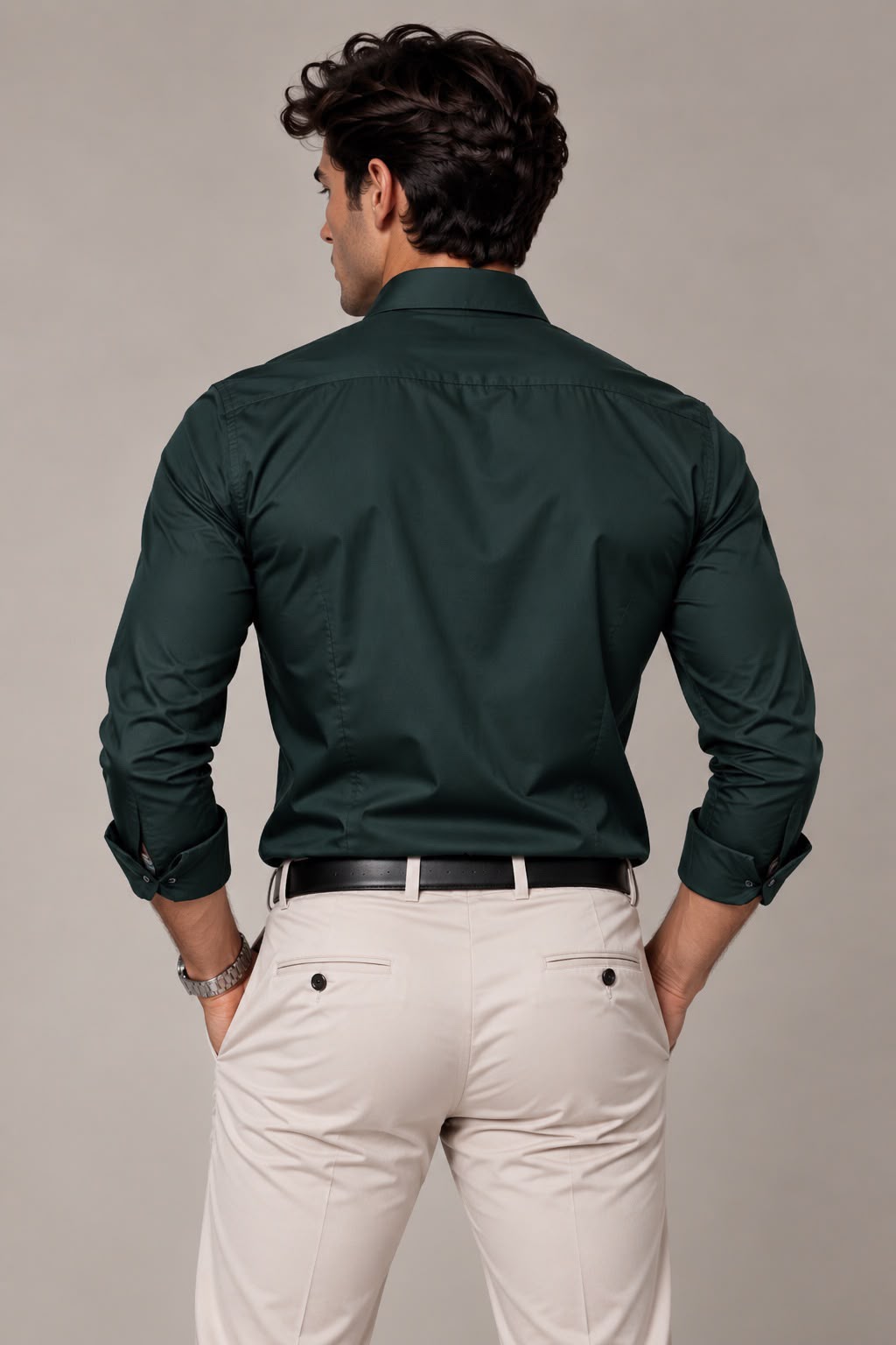 Erkek Basic Premium Pamuk Saten Slim Fit Haki Yeşili Gömlek